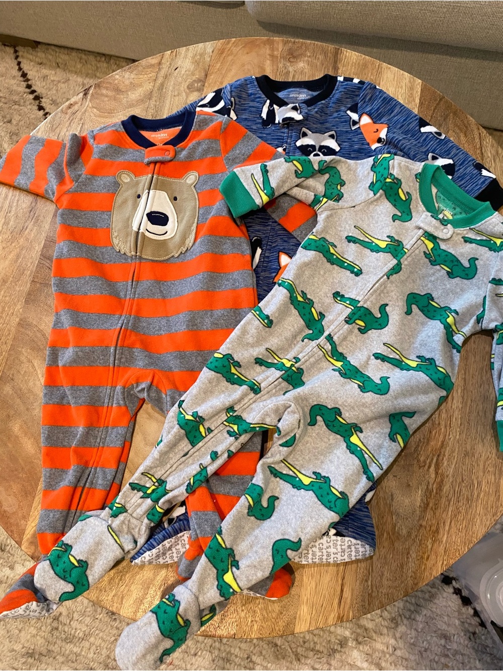 Lot Simple Joys Alligator, bear, raccoon One-Piece Sleepers